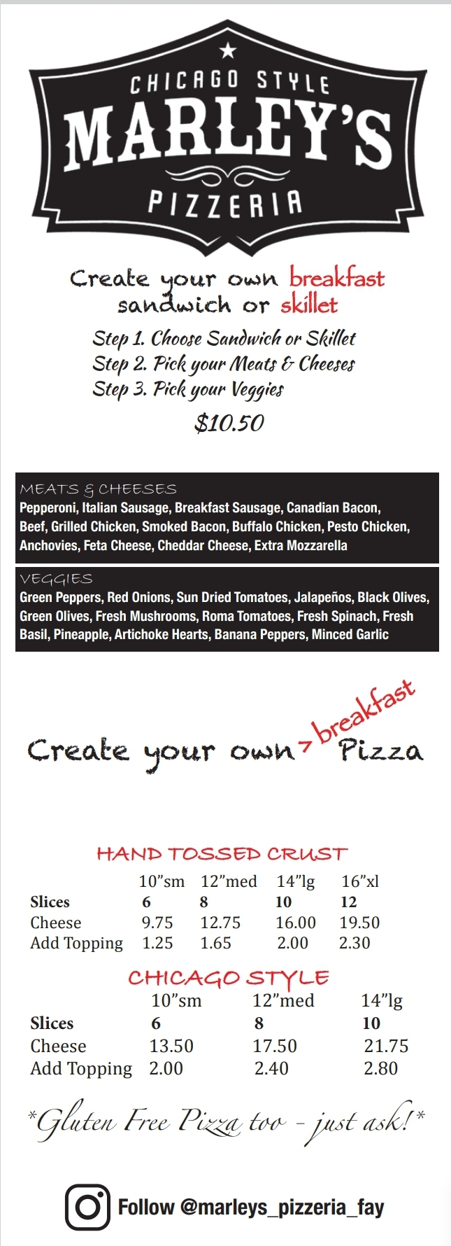 Marleys Pizza Fayetteville - To Go Menu Page 1