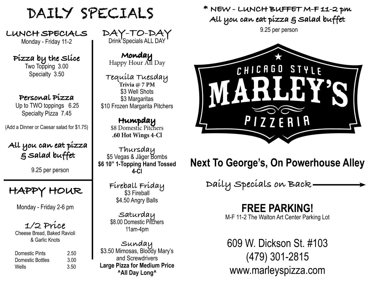 Marleys Pizza Fayetteville - To Go Menu Page 1